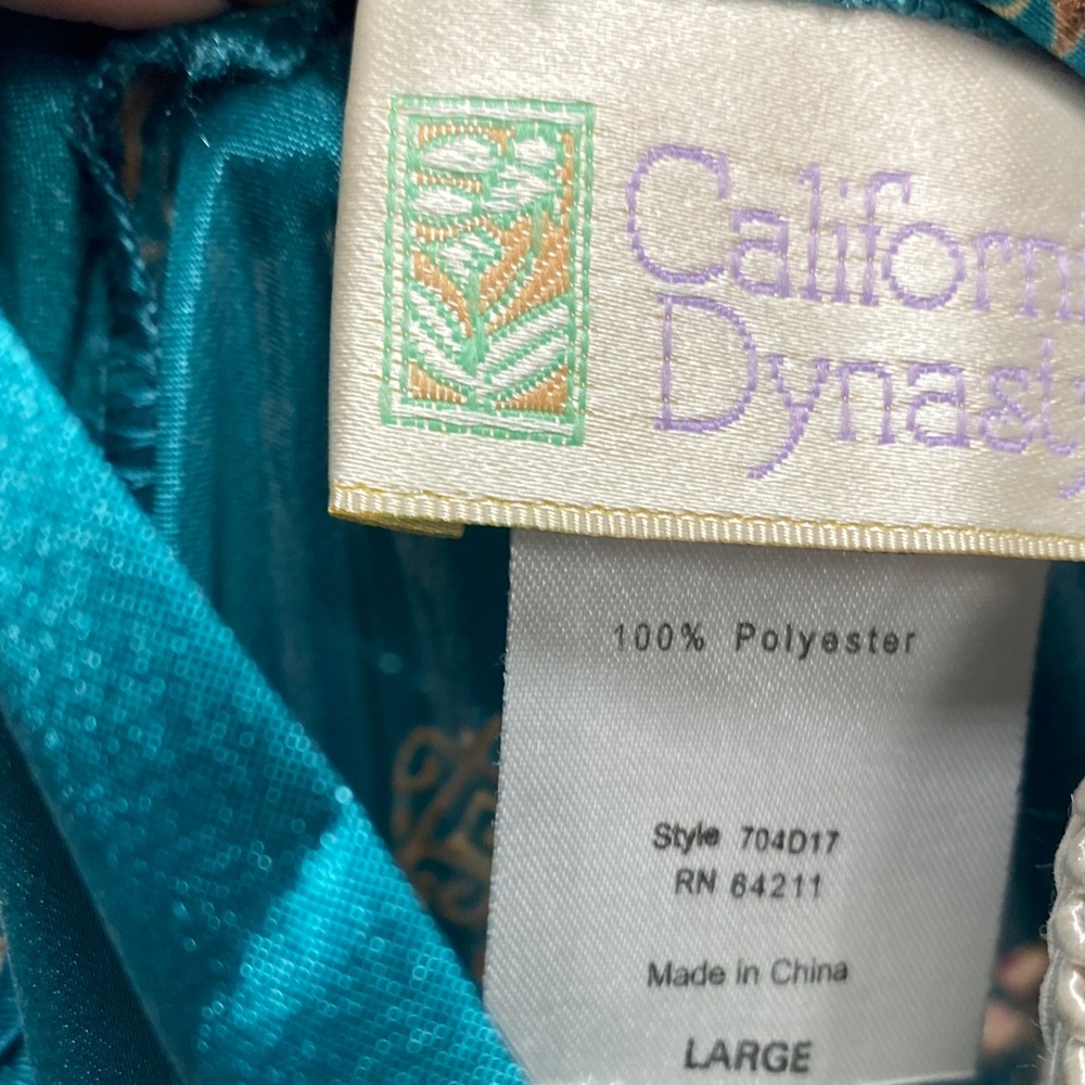 California Dynasty size large Floral Satin Kimono Robe‎ set - Teal oriental sexy - Picture 3 of 16